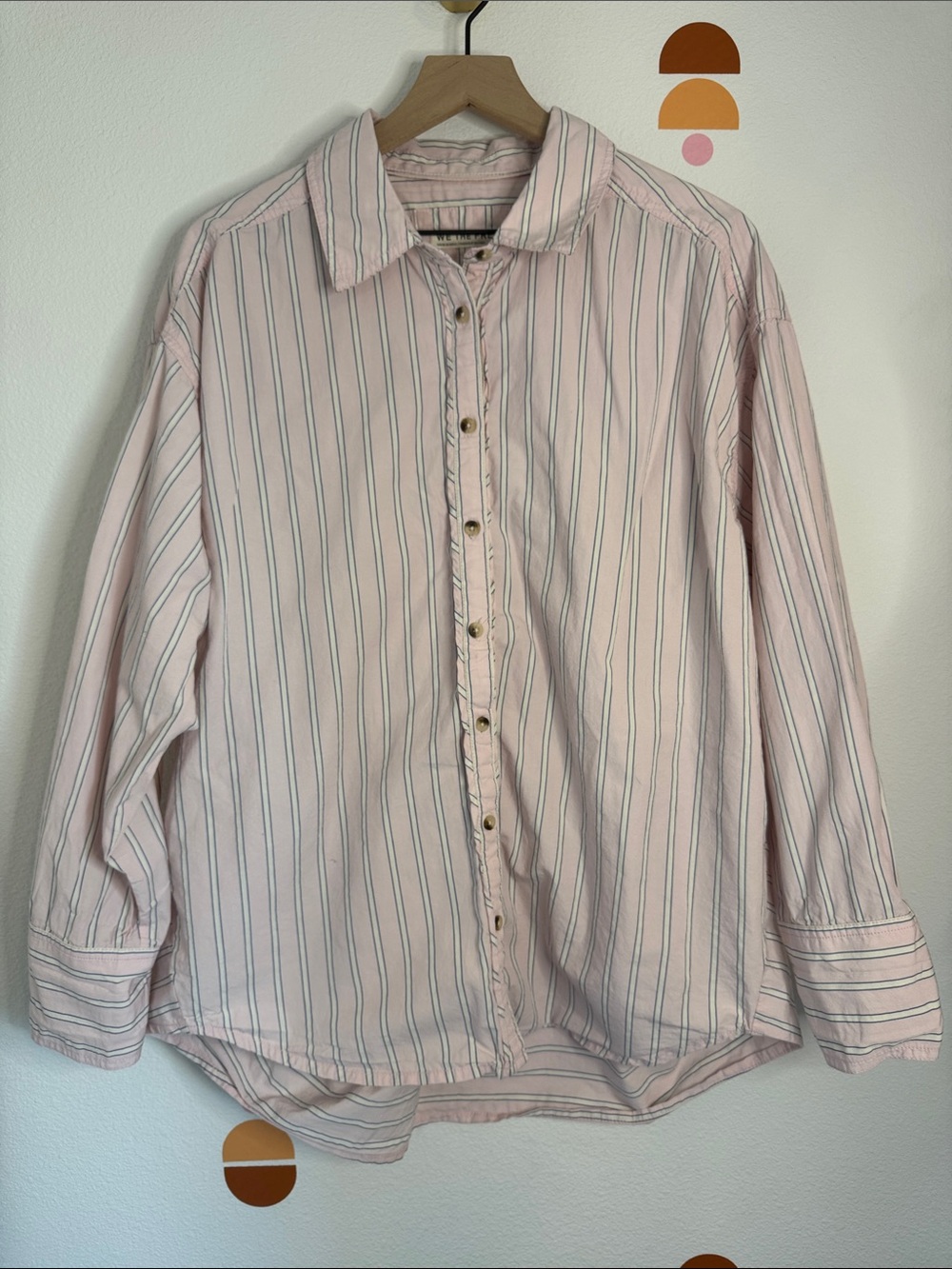 Women’s We The Free Pink Striped Oversized Button Down Shirt M N0262